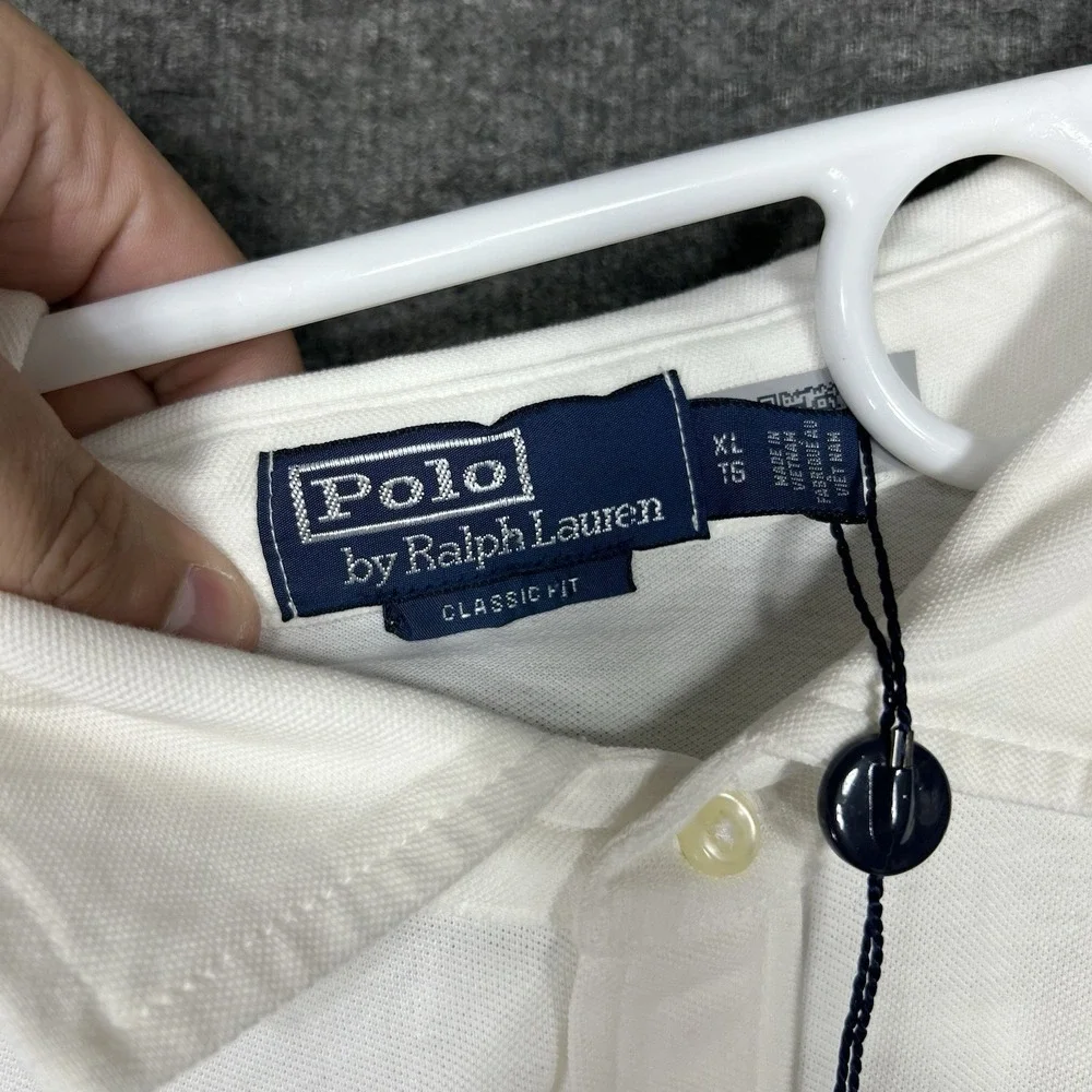 Polo Ralph Lauren Featherweight Mesh Polo Shirt Mens XL White Solid Short Sleeve